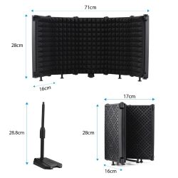 Foldable Microphone Isolation Shield 5-Panel Mic Sound Absorbing Foam Reflector with 3/8 Inch & 5/8 Inch Mic Threaded Mount Desktop Stand Smartphone Tablet Clip for Studio Live Streaming Audio Recording