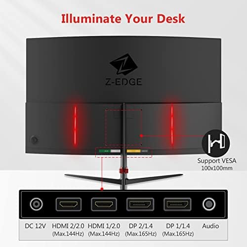 Z-Edge 27-inch Curved Gaming Monitor 16:9 2560x1440 165/144Hz 1ms Frameless LED Gaming Monitor, UG27Q AMD Freesync Premium Display Port HDMI Built-in Speakers - Image 6
