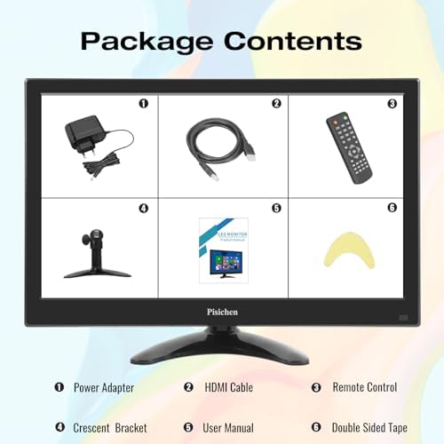 Pisichen Portable Small Monitor 13.3 inch Mini HDMI Monitor 1366x768 LED Monitor, HDMI/VGA/USB/AV/BNC Input for PC Computer Laptop PS4 Xbox Ras Pi, Wall Mountable, Built-in Speakers - Image 7