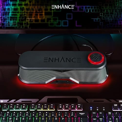 ENHANCE SB1 Computer Speakers High Excursion Soundbar - USB Powered Computer Sound Bar, Under Monitor Speaker with 10W Peak, LED Volume Control Knob, Headset Pass Through, Gaming Soundbar for PC - Image 7