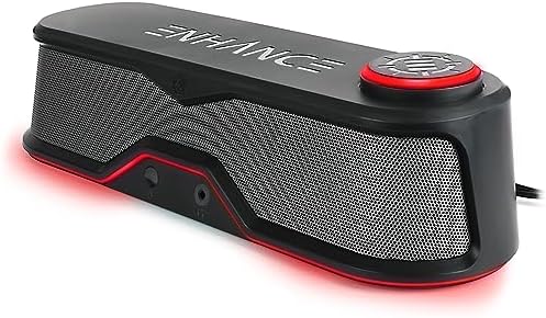 ENHANCE SB1 Computer Speakers High Excursion Soundbar - USB Powered Computer Sound Bar, Under Monitor Speaker with 10W Peak, LED Volume Control Knob, Headset Pass Through, Gaming Soundbar for PC