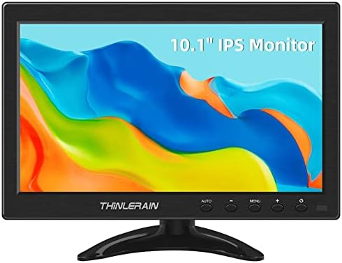Thinlerain 10.1 inch Small PC Monitor Mini Monitor HDMI Monitor with IPS Panel, 1366x768 LED Monitor Support HDMI VGA Intput, for Computer, Laptop Kitchen Monitor, Built-in Speaker