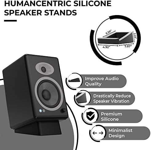HumanCentric Desktop Speaker Stands Wedge, Desk Speaker Stands for Medium Speakers, Anti Vibration Silicone Angle Wedge Speaker Riser for Computer, Bookshelf, and Studio Speaker Stand, Black, Medium - Image 2
