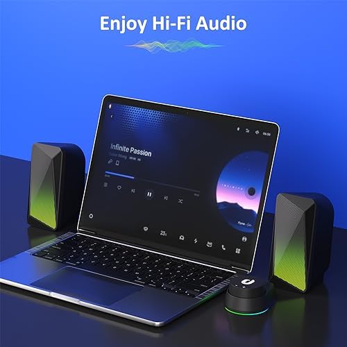 Jeecoo M40 Bluetooth Computer Speakers Desktop PC Speakers for Monitor - Enhanced Stereo Sound, Pulsing & Led Flame, Wired Handy Control - with 3.5mm AUX for Laptops Tablets - Image 7