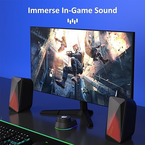 Jeecoo M40 Bluetooth Computer Speakers Desktop PC Speakers for Monitor - Enhanced Stereo Sound, Pulsing & Led Flame, Wired Handy Control - with 3.5mm AUX for Laptops Tablets - Image 8
