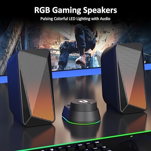 Jeecoo M40 Bluetooth Computer Speakers Desktop PC Speakers for Monitor - Enhanced Stereo Sound, Pulsing & Led Flame, Wired Handy Control - with 3.5mm AUX for Laptops Tablets - Image 2