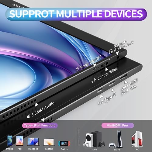 Mgitecy Portable Monitor 15.6inch 1080P USB C HDMI Travel Monitor for Laptop with Ultra-Slim IPS Display w/Smart Cover & Dual Speakers, Portable Screen for Laptop Pc Phone Mac Xbox Ps5 Switch - Image 3