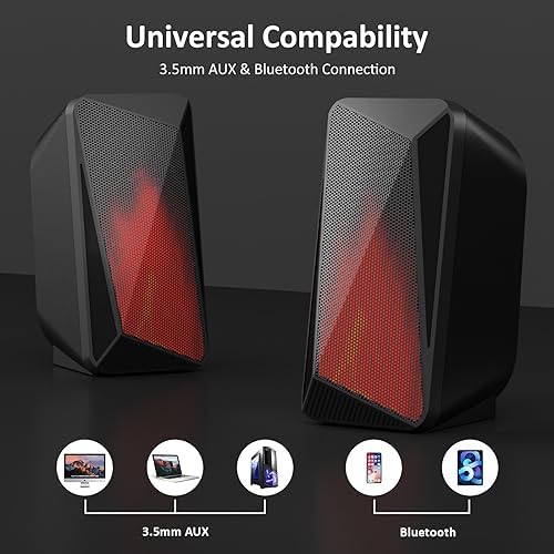 Jeecoo M40 Bluetooth Computer Speakers Desktop PC Speakers for Monitor - Enhanced Stereo Sound, Pulsing & Led Flame, Wired Handy Control - with 3.5mm AUX for Laptops Tablets - Image 5