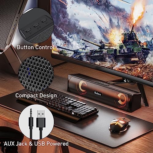 Bobtot Computer Speakers Desktop Soundbar - HiFi Stereo Audio RGB Mini Sound Bar External Speaker with Bluetooth AUX-in Wired USB Powered Volume Control for PC Laptop Tablets Monitor - Image 4