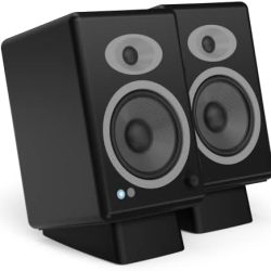 HumanCentric Desktop Speaker Stands Wedge, Desk Speaker Stands for Medium Speakers, Anti Vibration Silicone Angle Wedge Speaker Riser for Computer, Bookshelf, and Studio Speaker Stand, Black, Medium
