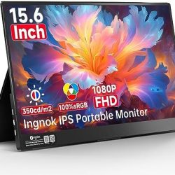 Ingnok Portable Monitor 15.6 Inch FHD A+Screen 100% sRGB IPS Laptop Screen Extender, 350cd/m2 USB C HDMI Travel Monitor, Portable Screen for Laptop Mac PC Phone Xbox PS4/5 Switch