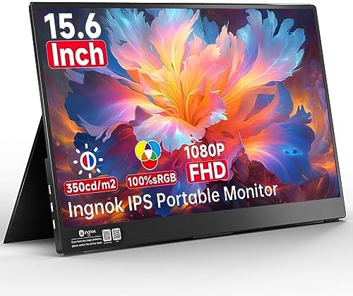 Ingnok Portable Monitor 15.6 Inch FHD A+Screen 100% sRGB IPS Laptop Screen Extender, 350cd/m2 USB C HDMI Travel Monitor, Portable Screen for Laptop Mac PC Phone Xbox PS4/5 Switch