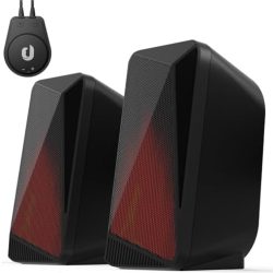 Jeecoo M40 Bluetooth Computer Speakers Desktop PC Speakers for Monitor - Enhanced Stereo Sound, Pulsing & Led Flame, Wired Handy Control - with 3.5mm AUX for Laptops Tablets