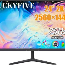 luckyfive 24 Inch QHD Computer Monitor,1440P Ultrawide LED Monitor,75Hz IPS Display with Built-in Speakers,75Hz,HDMI,DisplayPort,VESA,Tilt
