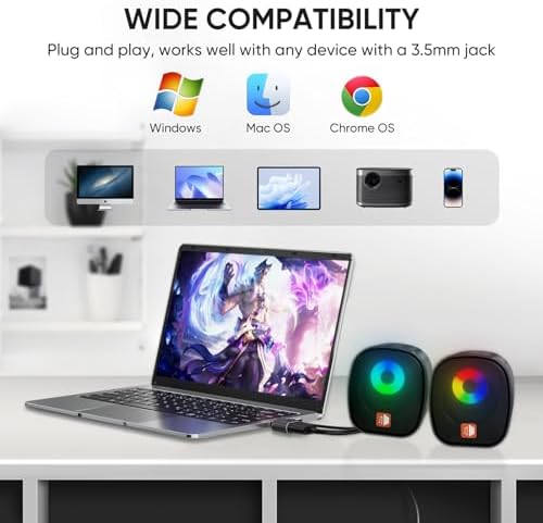 MELOGAGA Computer Speakers for Desktop, USB Powered PC Speaker with Loud Stereo Sound, Volume Control, RGB LED Lights, Plug-n-Play for iMac, MacBook, Laptop, Monitor (USB-C to USB Adapter Included) - Image 7