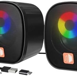 MELOGAGA Computer Speakers for Desktop, USB Powered PC Speaker with Loud Stereo Sound, Volume Control, RGB LED Lights, Plug-n-Play for iMac, MacBook, Laptop, Monitor (USB-C to USB Adapter Included)