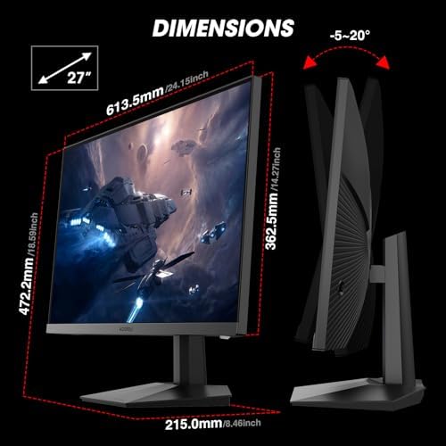 KOORUI 27 inch Gaming Monitor IPS FHD 1920 x 1080, 144Hz 165Hz, 1ms(GTG) with Adaptive Sync, 75x75 mm VESA Mountable, Tilt Adjustable, 2 x HDMI 2.0 & DisplayPort 1.4, Black - Image 5