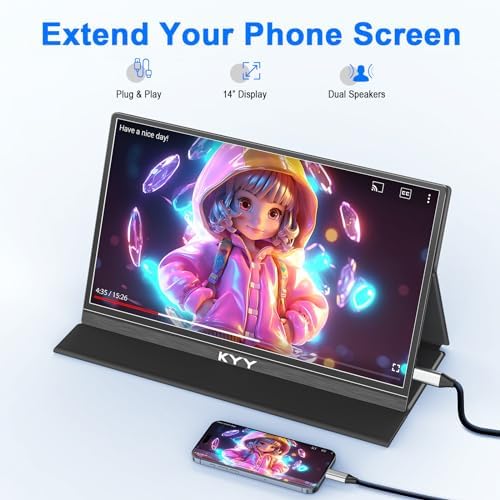 KYY Portable Monitor for Laptop, 14" FHD 1080P Travel Monitor, USB-C & HDMI Computer Gaming Screen with VESA Mount & Smart Cover, Dual Speakers, for Mac PC Phone Xbox PS5 Switch - Image 7