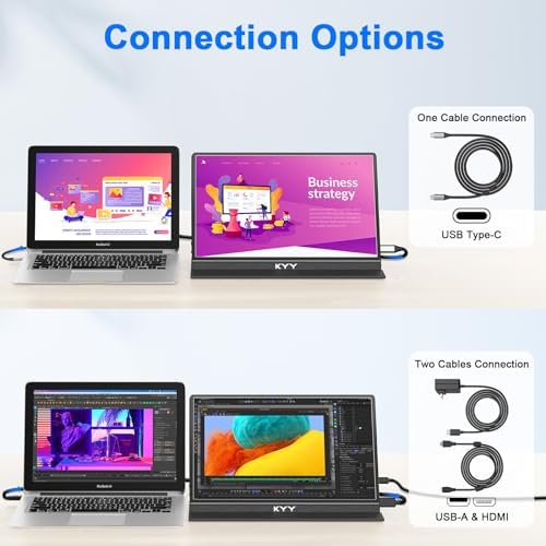 KYY Portable Monitor for Laptop, 14" FHD 1080P Travel Monitor, USB-C & HDMI Computer Gaming Screen with VESA Mount & Smart Cover, Dual Speakers, for Mac PC Phone Xbox PS5 Switch - Image 6