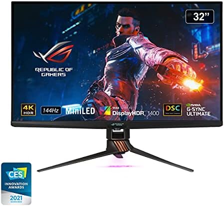ASUS ROG Swift 32” 4K HDR Gaming Monitor - 144Hz DSC, UHD (3840 x 2160) PC Monitor, Mini-LED IPS with G-SYNC Ultimate, Local Dimming, Ideal for Desktop and Computer Monitor Black - - PG32UQX