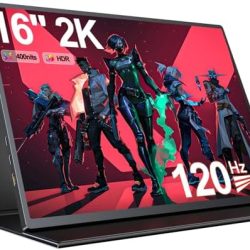 UPERFECT 2K 120Hz Portable Gaming Monitor, 16" 2560x1600 QHD Portable Monitor HDR FreeSync Laptop Monitor w/VESA & Smart Case Matte IPS Eye Care External Second Screen for PC Phone Game Console