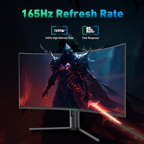TITAN ARMY Curved 34-inch Gaming Monitor, 3440x1440 165Hz 3K Computer Moniter, 1ms 1500R Adaptive Sync Frameless, 99% sRGB,HDMI 2.1 * 2, Eye Care, Height Adjustment, C34CHR - Image 2