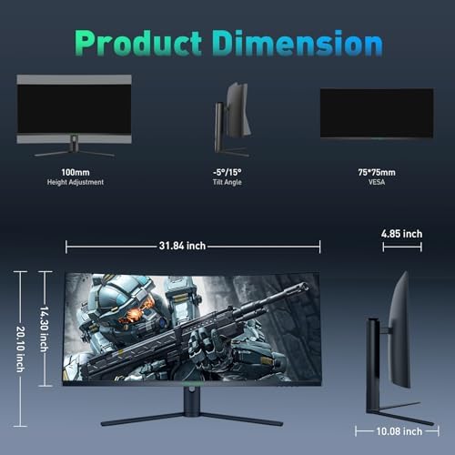 TITAN ARMY Curved 34-inch Gaming Monitor, 3440x1440 165Hz 3K Computer Moniter, 1ms 1500R Adaptive Sync Frameless, 99% sRGB,HDMI 2.1 * 2, Eye Care, Height Adjustment, C34CHR - Image 7