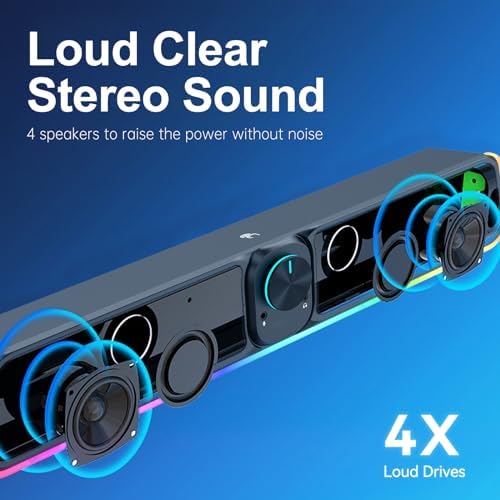 Computer Speakers,Bluetooth 5.1 RGB Gaming Sound Bar Speakers for PC, Desktop Monitor, Laptop,TV,Tablets, Portable Wireless Soundbar with Rhythmic Lighting and Bass - Image 6