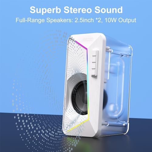 Jeecoo M30 Bluetooth Computer Speakers, PC Gaming Speakers for Desktop with Crisp Stereo Sound, Dynamic LED Modes, Easy-Access Control, 10W - USB-Powered, White - Image 2
