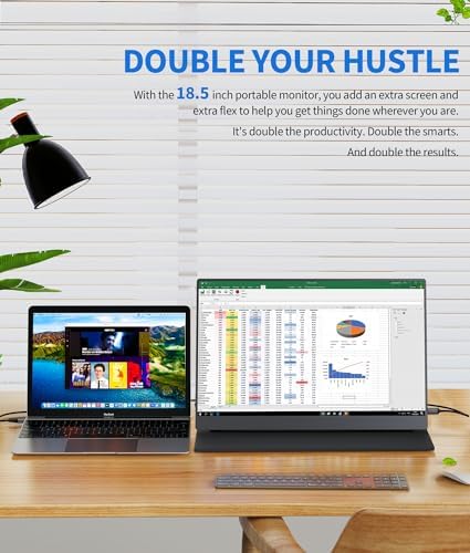 18.5 Inch Portable Monitor for Laptop, FHD 1080P 100% sRGB Travel Monitor for Laptop, Portable Computer IPS Display w/VESA, External Monitor USB-C HDR HDMI Portable Screen w/Smart Cover & Speakers - Image 4