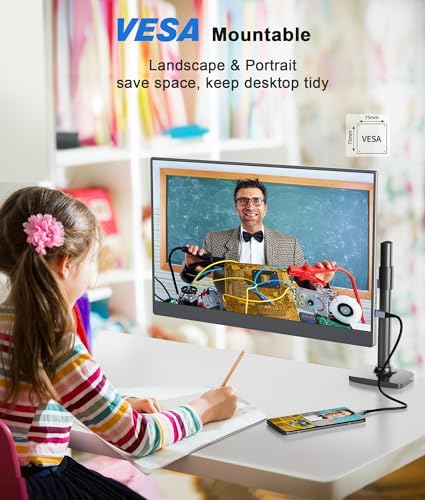18.5 Inch Portable Monitor for Laptop, FHD 1080P 100% sRGB Travel Monitor for Laptop, Portable Computer IPS Display w/VESA, External Monitor USB-C HDR HDMI Portable Screen w/Smart Cover & Speakers - Image 7
