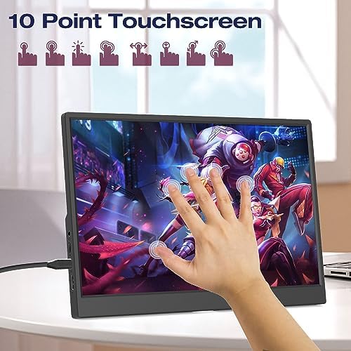Portable Monitor Touchscreen, HDR, 400cd/m², 14 Inch 1920x1200 Display with HDMI USB C, IPS Screen, 100% sRGB, Kickstand & Built-in Speakers, External Monitor for Laptop PC Phone Mac Xbox - Image 2