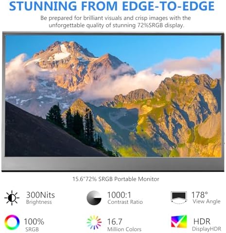 Portable Monitor 15.6" 1080P FHD IPS Laptop Monitor USB-C HDMI Second External Monitor for Laptop,PC,Mac Phone,Xbox,Swich,PS,w/Premium Smart Cover,VESA Support - Image 2