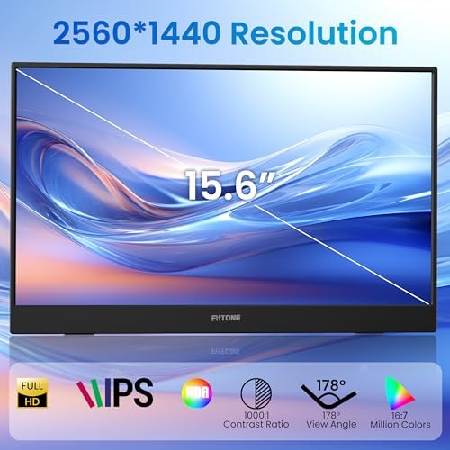2.5K Portable Monitor, 15.6inch Gaming Ultra-Slim IPS Display with 2*USB-C & HDMI, Computer Monitor for Laptop PC Phone Mac, Built-in Speakers, Foldable Kickstand - Image 2