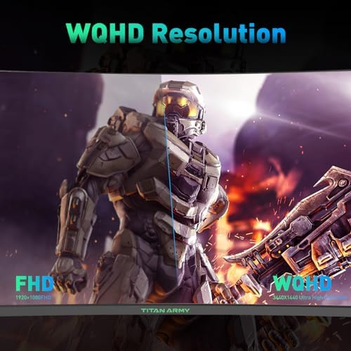 TITAN ARMY Curved 34-inch Gaming Monitor, 3440x1440 165Hz 3K Computer Moniter, 1ms 1500R Adaptive Sync Frameless, 99% sRGB,HDMI 2.1 * 2, Eye Care, Height Adjustment, C34CHR - Image 3