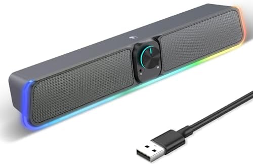 Computer Speakers,Bluetooth 5.1 RGB Gaming Sound Bar Speakers for PC, Desktop Monitor, Laptop,TV,Tablets, Portable Wireless Soundbar with Rhythmic Lighting and Bass