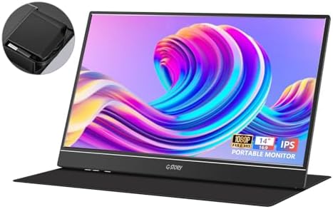 G-STORY Portable Monitor 14 Inch FHD 1080P IPS USB-C,USB-A Laptop Monitor with Adjustable and Hidden Cable Design,Extender Display with Smart Cover for Laptop PC Phone MAC Perfect for Travel
