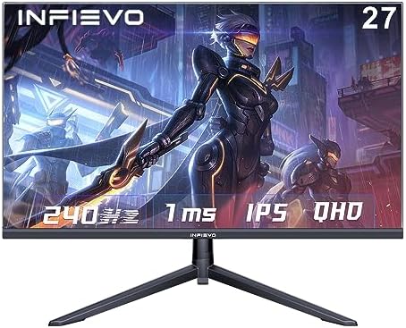 INFIEVO Gaming Monitor 27 Inch QHD 1440P Computer Monitor 240Hz IPS 1ms, FreeSync, Ultra-Thin PC Monitor, VESA Compatible, Liftable and Pivotable Stand, HDMI/DP X2, Eye Care, Built-in Speakers
