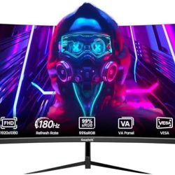 27 Inch Gaming Monitor, 144hz/180hz Computer Display FHD 1080P PC Monitors, Frameless Curved Screen VA, DisplayPort, HDMI, Eye Care, Wall Mount Compatible
