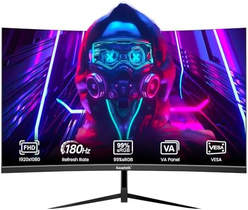 27 Inch Gaming Monitor, 144hz/180hz Computer Display FHD 1080P PC Monitors, Frameless Curved Screen VA, DisplayPort, HDMI, Eye Care, Wall Mount Compatible