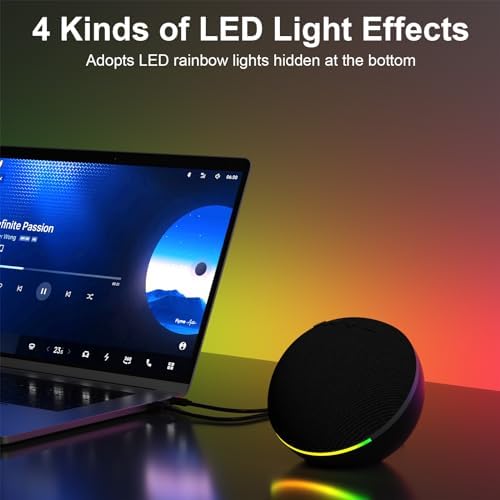 SOULION C10 Bluetooth Computer Speakers with 4 Modes Colorful LED Light, USB Powered 3.5mm Aux Mini PC Speakers with Switch Button, Crystal Sound Portable Soundbar for Desktop Laptop Monitor Black - Image 2
