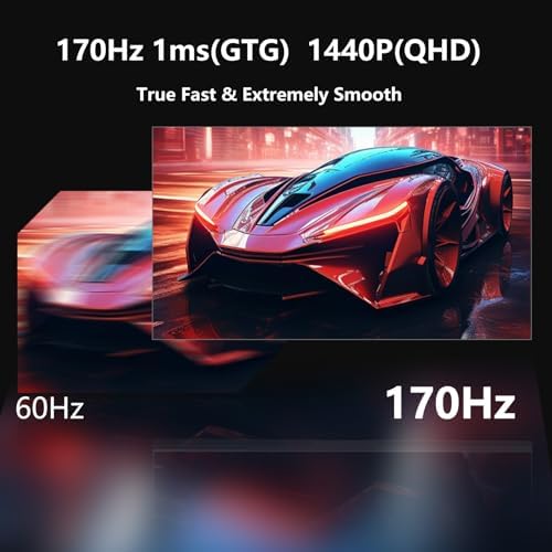 Gaming Monitor, 27 Inch 1440P 170Hz PC Monitor, 2K QHD 1ms Fast IPS Computer Monitor, HDMI/USB C/DP Vertical Monitor for Office and HOM, Eye Care, VESA Mount, Black - Image 2
