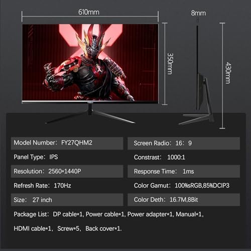 Gaming Monitor, 27 Inch 1440P 170Hz PC Monitor, 2K QHD 1ms Fast IPS Computer Monitor, HDMI/USB C/DP Vertical Monitor for Office and HOM, Eye Care, VESA Mount, Black - Image 7