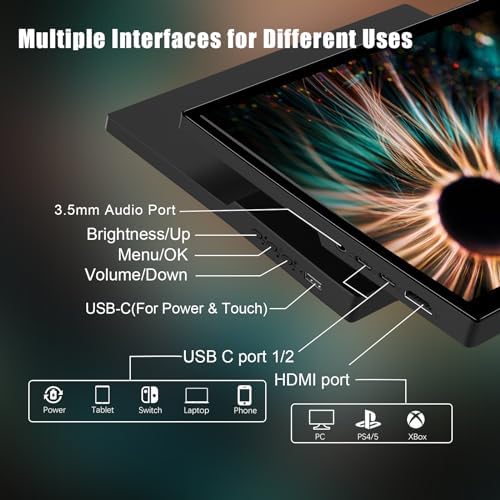 Touchscreen Portable Monitor 16 Inch HD 1920x1200P Touch Screen USBC Monitor IPS Display, 300cd/m², External Portable Monitor for PC Laptop Phones Computer Ras Pi, Built-in Kickstand - Image 5