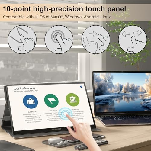 Portable Touch Screen Monitor 17.3'' 1080P IPS USB-C Extended Display with Smart Cover, USB2.0, HDMI, Dual Speakers, VESA - for Laptop, PC, Mac, Phone, PS3/4/5, Xbox, Switch. - Image 2