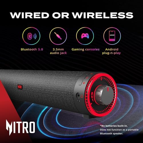 acer Nitro 2.0 Bluetooth USB Computer Speakers Gaming Soundbar for Laptop Desktop Monitor Tablet Phone via USB/USB-C on PC Mac & Android, Nitro Pulse RGB Lights, 3.5mm Audio, Xbox PS5 - Image 6