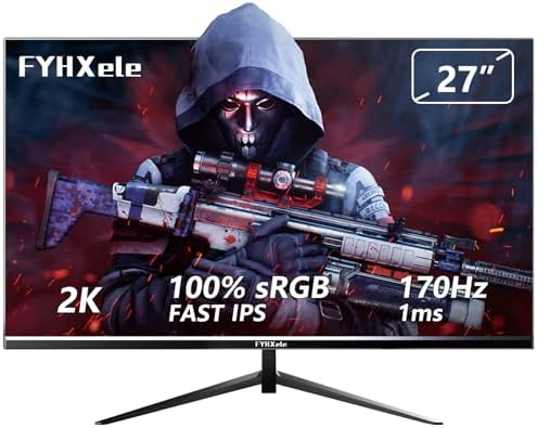 Gaming Monitor, 27 Inch 1440P 170Hz PC Monitor, 2K QHD 1ms Fast IPS Computer Monitor, HDMI/USB C/DP Vertical Monitor for Office and HOM, Eye Care, VESA Mount, Black