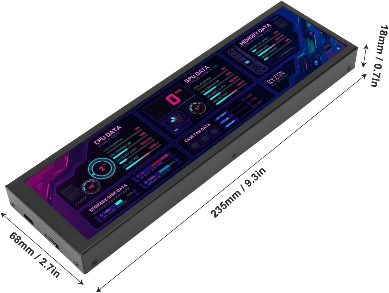 Computer Temp Monitor, 8.8 Inch IPS USB C Mini Screen, AIDA64 PC Temperature Display, CPU GPU SSD Data Monitor, PC Sensor Panel for Desktop Gaming (Black) - Image 8