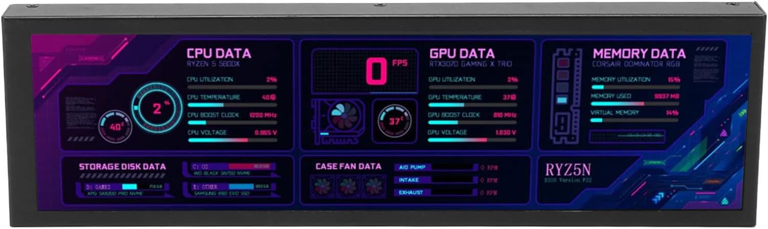 Computer Temp Monitor, 8.8 Inch IPS USB C Mini Screen, AIDA64 PC Temperature Display, CPU GPU SSD Data Monitor, PC Sensor Panel for Desktop Gaming (Black) - Image 5