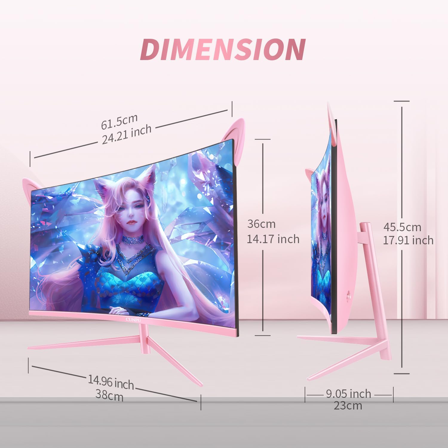 Pink Computer Monitor, 27 inch 1080p 165Hz (Supports 144Hz) Kawaii Gaming Monitor, VA Panel 1500R Curved PC Monitor, AMD Free-Sync, Built-in Speaker, Tilt Adjustment, HDMI, DisplayPort, R27FP - Image 9